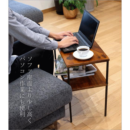 サイドテーブル 木製 アイアン おしゃれ ソファ ベッド 収納 棚付き ベッドサイドテーブル ソファ横 シーシャムサイドテーブル B
