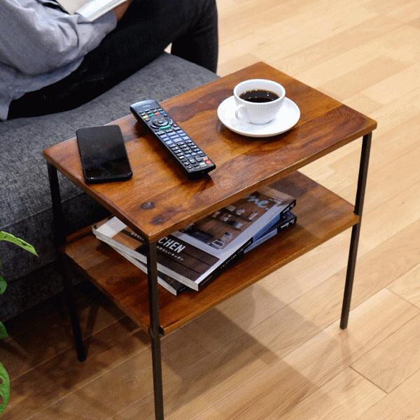 サイドテーブル 木製 アイアン おしゃれ ソファ ベッド 収納 棚付き ベッドサイドテーブル ソファ横 シーシャムサイドテーブル B