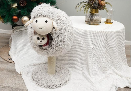 猫ハウス 猫用 猫ベッド 冬 室内用 猫タワー 可愛いデザイン 爪とぎ機能 保温防寒 ふわふわ 猫ベッド 羊 スクラッチャ両用 クリスマ ハンモック キャットタワー